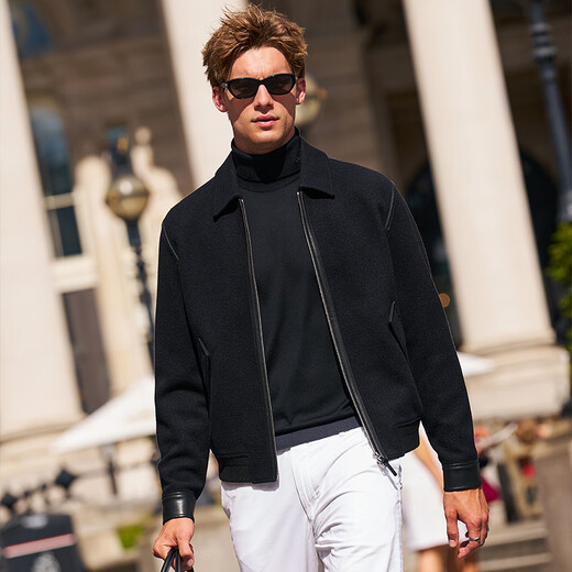 Mr. Bu Micro Profile Fashion Splicing Jacket Men's Wool Jacket 2025 Autumn and Winter New Casual Men's Top PT16770 Piano Black L (175)