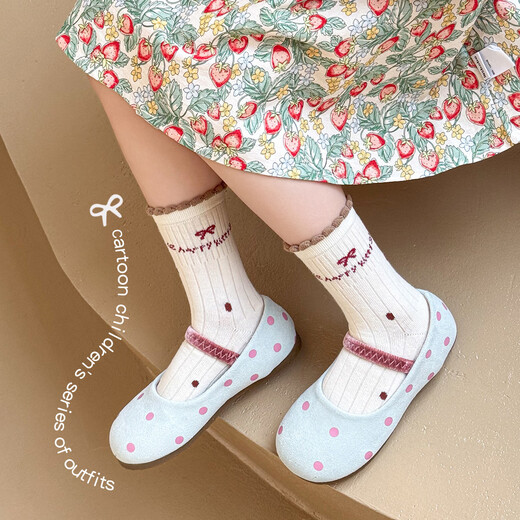 Cotton socks for girls, autumn and winter mid-calf cotton socks, children's socks, Maillard girls, medium and large children's cartoon breathable student socks, Maillard cats 5 pairs, 1-3 years old (S) Recommended shoe size 21-24