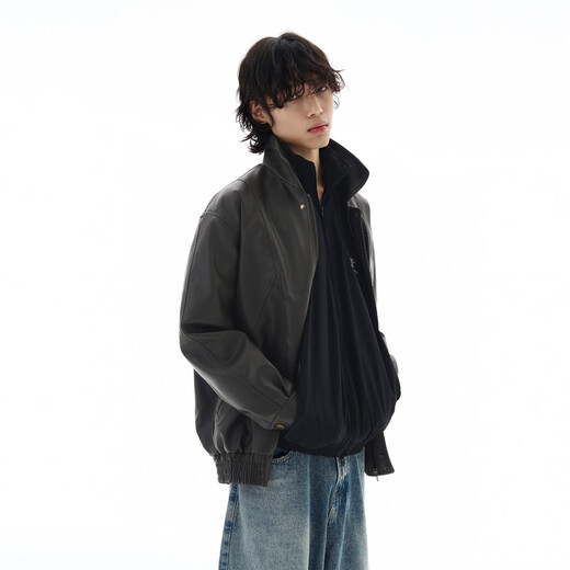 Weilang's shop autumn American handsome jacket men's high-end old money style retro coffee color leather jacket trendy for couples black ready for delivery on the same day M