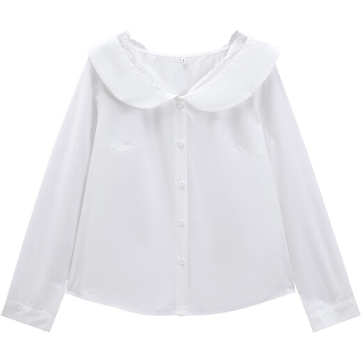 IEF/Aiyifu Slightly Fat Plus Size Women's Clothing 2025 Autumn New Gentle Commuting Lace Collar Shirt Blue M