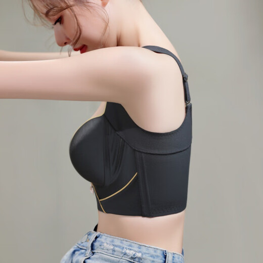 Modal Summer Wireless Thin High Side Ratio Adjustable Beautiful Back Large Size Underwear Women's Top-Up Anti-Sagging Breast Reduction Bra Bean Green 34/75CDE