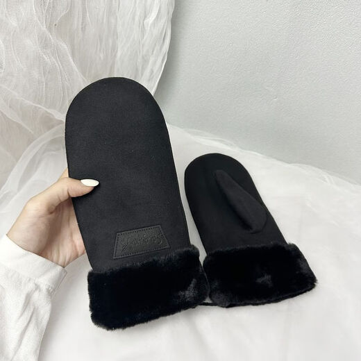 Baichao warm all-inclusive gloves, suede for women, winter plus velvet, windproof and warm, cute student halter neck cycling, random hair for children, one size fits all, thickened version with rope