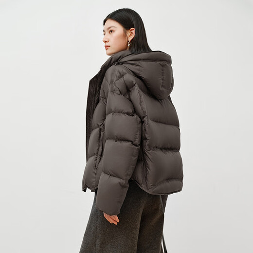 Ai Lai Chen Turin same style women's down jacket 2025 puff short hooded drawstring warm winter coat chocolate S