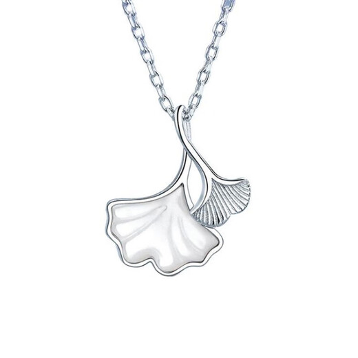 S999 sterling silver Sansheng lucky white mother-of-pearl necklace for women, light luxury, ginkgo leaf and white mother-of-pearl as a Chinese Valentine's Day gift for girlfriend 1068DZ-Silver-S999 pure silver