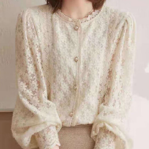 Langsha velvet thickened autumn and winter new shirt women's fashion slim brushed lace shirt Western style versatile loose top velvet apricot L 100-110Jin Jin equals 0.5 kg