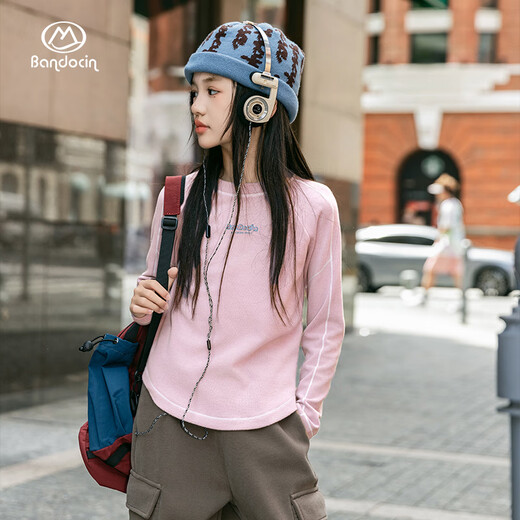 BANDOCIN 半度闲女童运动上衣秋冬装加厚25新款儿童冬季保暖打底衫t恤 米色 140