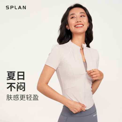 SPLAN Naked Short Sleeve Zipper Fitness Clothing Women's Cycling Clothes Outdoor Sports Yoga Training Top Summer 2025 New Ebony Gray _Fit and Slim_High Elasticity S_(Suitable for 100Jin Jin equal to within 0.5kg)