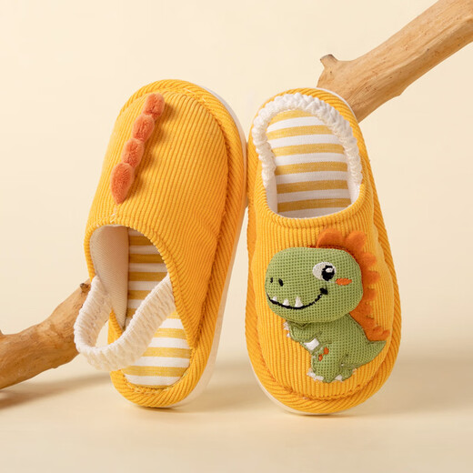 Tiaodegao children's cotton slippers, autumn and winter heeled cotton shoes for small and medium-sized children, cartoon cute straps, warm and breathable home shoes, children's strapped cotton slippers - orange, single layer 25, inner length 14cm, recommended foot length 13cm