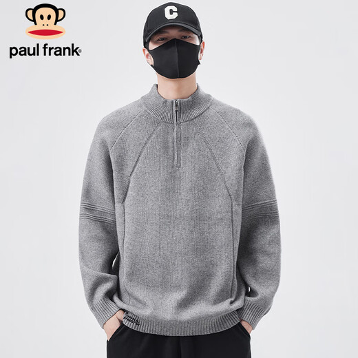 Paul Frank sweater men's autumn and winter half turtleneck zipper sweater men's warm loose sweater jacket gray XL