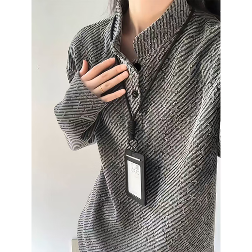 Jingsa American retro long-sleeved sweatshirt for men in autumn new twill henley collar cleanfit inner bottoming shirt gray XL