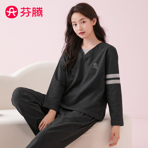 Fenton Pajamas Couple Anti-static German Velvet 2025 Autumn New Double-sided Velvet Sports Style Fake Two-piece Outerwear Home Clothes Set Carbon Gray-Women's M