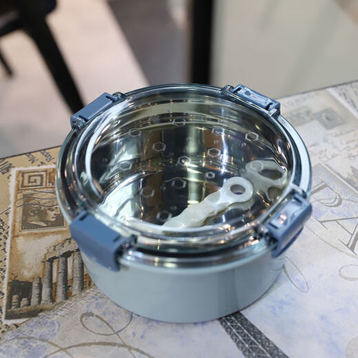 Ye Yu Korean version 304 stainless steel insulated lunch box with lid spoon dormitory instant noodle bowl office worker student lunch box water-filled insulated round lunch box single layer blue 1.2L