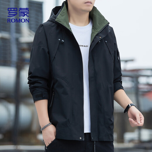 Romon Jacke Herren Herbst Business Casual Weich und bequem Executive Winddicht Outdoor Sport Kapuzenjacke Herren V6G Schwarz XL