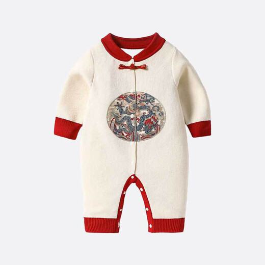 Wua wua baby jumpsuit autumn and winter baby 100-day-old New Year dress red clothes Chinese style newborn baby clothes ivory white 92418 66cm (suitable for 3-6 months, weight 10-15Jin Jin equals 0.5 kg)
