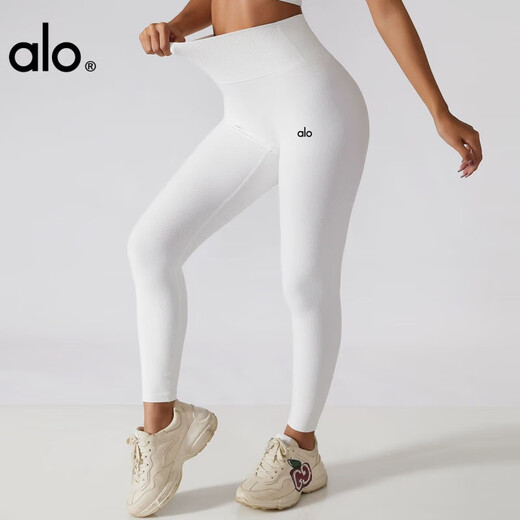 ALO YOGA Yoga Pants Women's Outerwear High Waist Lifting Hip Nude Running Sports Pants Pilates Fitness Wear Thin Black L