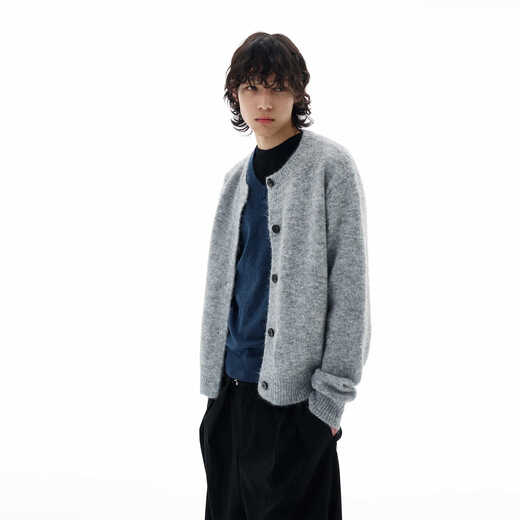 Weilang's store American style lazy high-end sweater cardigan jacket men's trendy brand casual plush knitwear couple light floral gray ready for delivery on the same day M