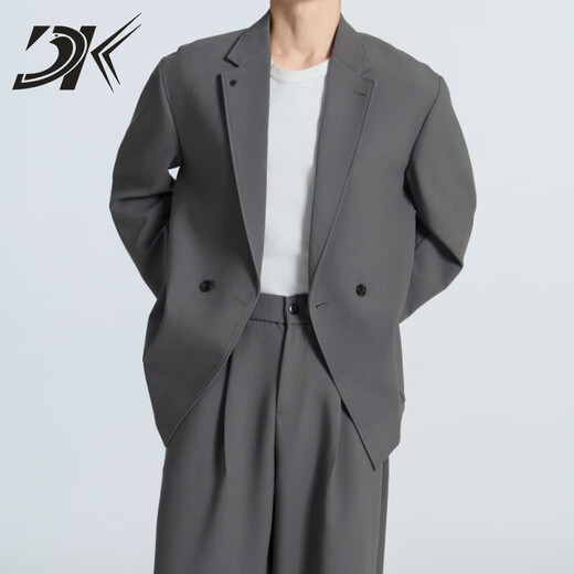 DK brand men's suit suit men's spring and autumn new commuter double-breasted loose casual business suit jacket trendy black suit + trousers two-piece set M 115-130Jin Jin equals 0.5 kg