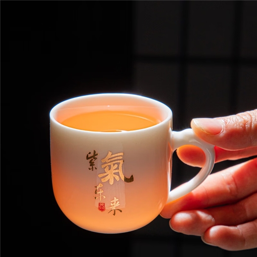 Mutton-fat jade white porcelain Kung Fu tea cup set for home and office tea drinking, master cup and tea cup, a complete set of anti-scalding tea cups, mutton-fat jade side handle cups (12 pieces mixed)
