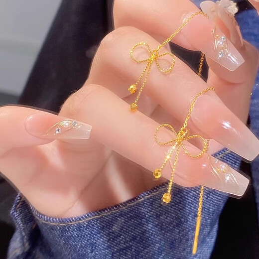 NSYCA Old Phoenix 999 gold-plated fugitive princess golden ear wire atmospheric earrings bow tassel earrings for women W-fugitive princess golden ear wire Lao Fengxiang same style