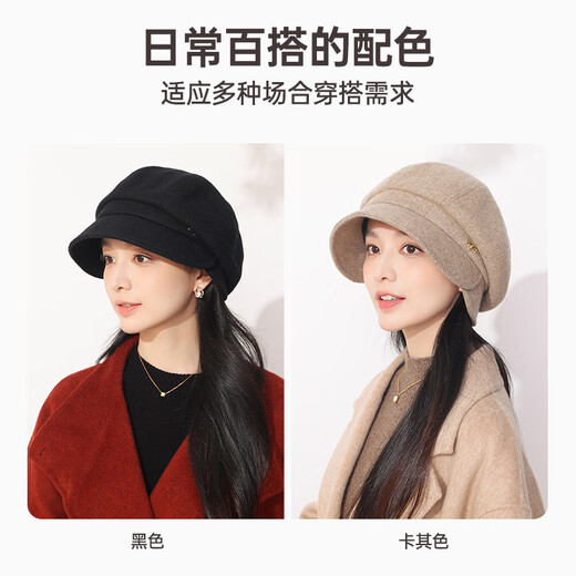 Hengyuanxiang duck cap for women fashionable autumn and winter warm wool baseball cap for girls fashionable and versatile birthday gift khaki