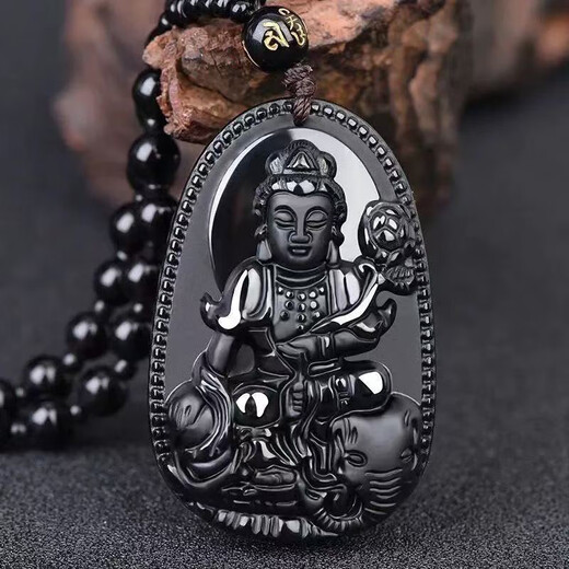 Emeishan has passed the time of incense. Black gold obsidian natal Buddha pendant for men and women, zodiac necklace, peace amulet pendant