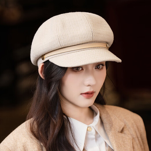 Jimmy Leaf Beret Autumn and Winter Hat Women's Versatile Face-Showing Small Octagonal Hat Outdoor Leisure Windproof Newsboy Hat Coffee One Size Head Circumference 55-58CM