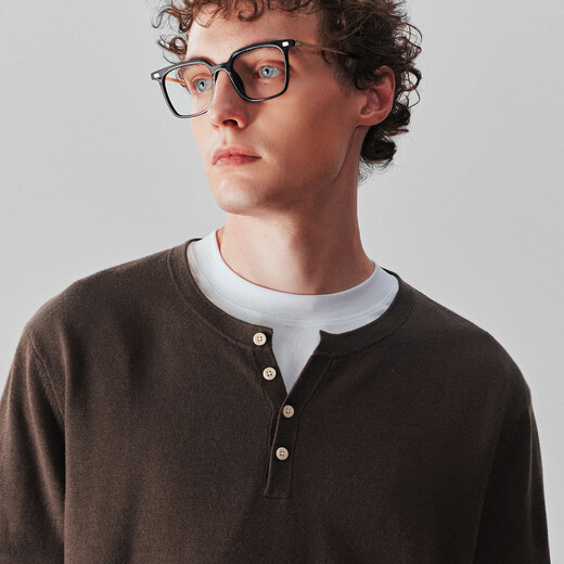 By Creations Machine washable Perpin Henry collar pullover cardigan for men old money style business easy care warm sweater brown M