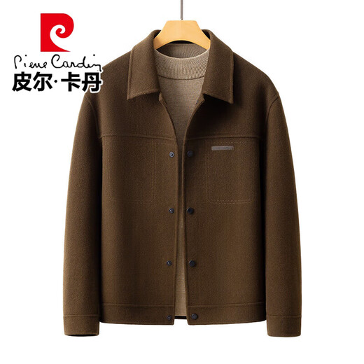 Pierre Cardin woolen jacket men's spring and autumn new Korean style slim double-sided wool coat shorts high-end woolen jacket for men coffee color 70.4% sheep wool XL (recommended 135-155Jin Jin is equal to about 0.5 kg)