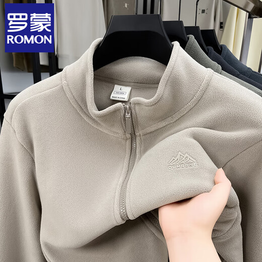 Romon outdoor fleece jacket for men 2025 autumn and winter polar fleece double-sided plus velvet liner stand collar jacket for men medium gray 2XL