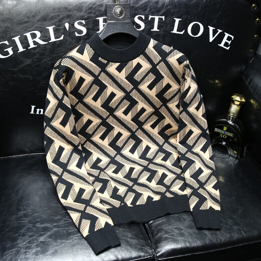 Barbouria high-end light luxury jacquard cardigan men's autumn and winter new style trendy slim inner layering shirt men's sweater black M