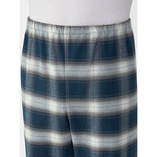 MUJI side seamless flannel pajamas men's home wear winter dark blue plaid 5A L