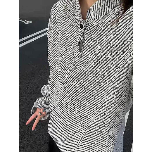 Introducing American retro Henry collar twill chenille long-sleeved T-shirt men's autumn casual sweatshirt large size loose bottoming shirt white gray L