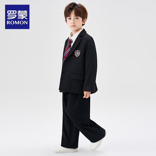 Romon Boys' Suit Suit New Middle and Large Boys Handsome British Boys Casual College Style Performance Dress Black 160