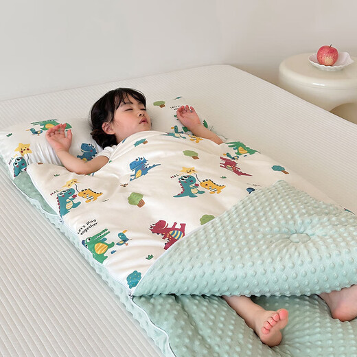 Cotton children's sleeping bag, baby quilt, spring and autumn dual-purpose kindergarten beanie anti-kick sleeping bag, universal for all seasons, wonderful dinosaur, skin-friendly and soft, 100*150+pillow core 30*75, winter style 6Jin Jin equals 0.5kg