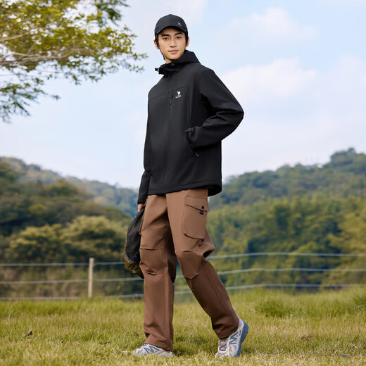 Camel (CAMEL) Jacket Men's Outdoor Windproof and Water-Repellent Mountaineering Jacket Plush Jacket C15CAYL6023 Phantom Black L