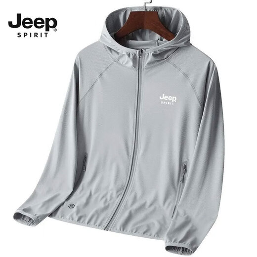 JEEP SPIRIT ice silk breathable new summer sun protection jacket for men and women, fishing, leisure and versatile UPF50 men's light gray XL (recommended 130-150Jin Jin equals 0.5kg)