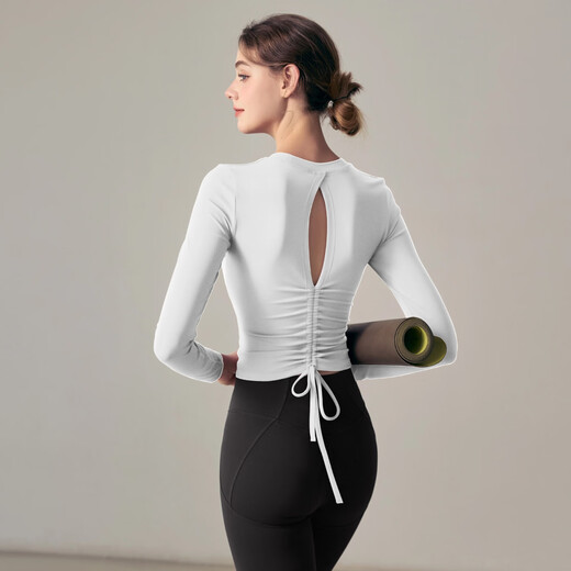 LULULMCCTN with chest pad yoga short-sleeved women's professional Pilates training running sports top fitness T-shirt black long-sleeved M