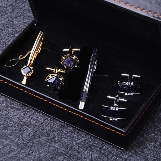 Lieshang Men's Business 2 Sets Tie Clip Cuff Button Set French Shirt Sleeve Pins Cuff Nails Suit Tie Pin Clip Pin A08 Cuff Buttons Tie Clip Set (2 Sets)_Silver