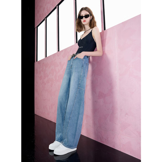 Sancai 2025 winter new style high-waisted loose jeans pure cotton trousers scimitar wide-leg pants drape