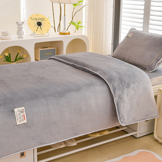 Winter double-sided milk velvet three-piece set, thickened and warm student dormitory sheets and quilt cover, anti-static and lint-free, haze gray, extremely warm, anti-static, lint-free, 1.2m bed sheet style three-piece set, quilt cover 150*200cm