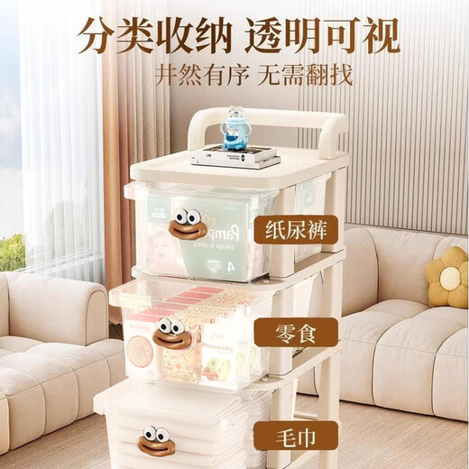 Jiajiesi floor-standing storage rack household snack toy storage cabinet drawer-type mobile multi-layer storage rack trolley transparent drawer model three-layer high cabinet