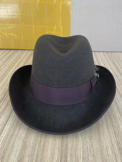 What a cool wool hat for men, Homburg hip-hop hat, British short-brimmed jazz hat, shaped felt hat, Godfather hat, black S (54-56cm)