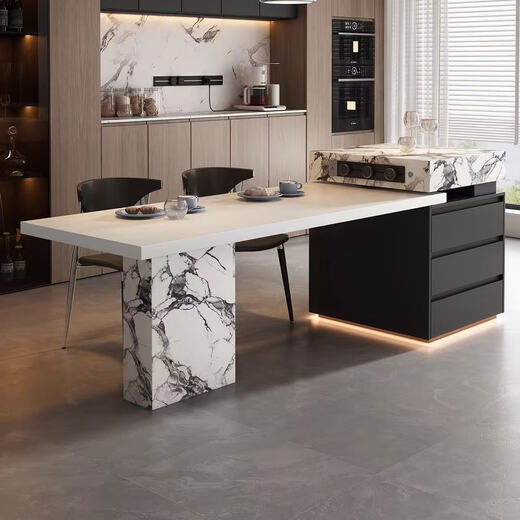 Italian minimalist high-end island dining table integrated retractable high-end slate large-sized medium-sized kitchen countertop island dining table + flat version (track socket) 2 meters one table and four chairs (Eames chair)