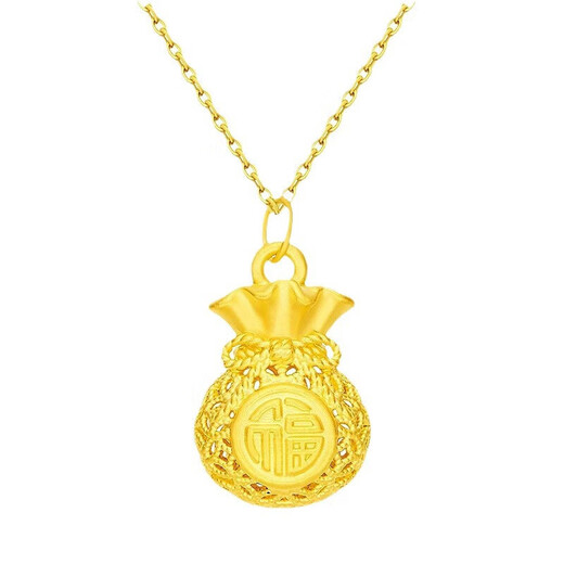Chow Tai Fook gold pure gold 999 filigree blessing money bag pendant pure gold hollow word 