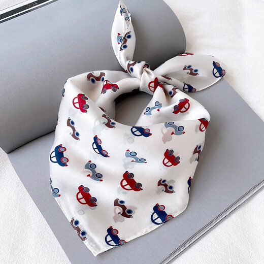 Hangsi Road Children's Silk Scarf Baby Small Square Scarf Triangular Scarf Neck Guard Windproof Scarf Boy Thin Car-Blue Edge (Small Square Scarf)