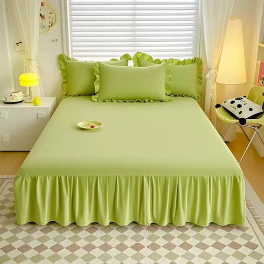 Yusenyi Korean style ins washed cotton all-season bedspread 100% solid color nude bed skirt sheet princess bedding purple 1 piece purple 100cmx200cm bed skirt and bed sheet integrated 100cmx200cm bed skirt and bed sheet integrated