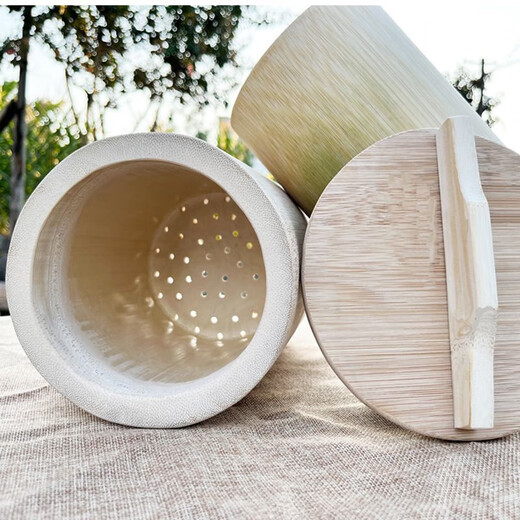 Steamed rice bucket bamboo steamed rice bamboo tube household whole bamboo rice bucket bamboo steamer fresh bamboo rice tube outer diameter about 17-18cm with lid + steaming cloth