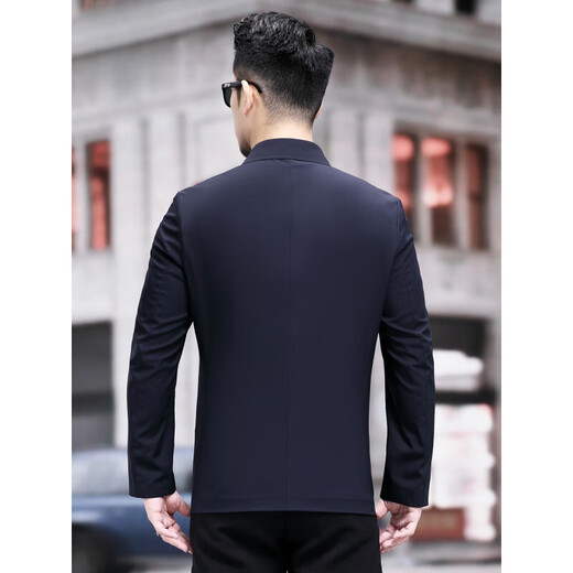 JINBA 2025 new middle-aged men's lapel jacket spring and autumn thin business casual jacket men's 8823 navy blue M 170-