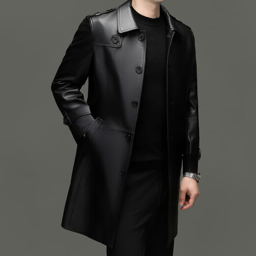 Goldlion Genuine Leather Goat Leather 2025 Spring New Long Windbreaker Jacket Men's Business Casual Genuine Leather Windbreaker Jacket Men 2XL