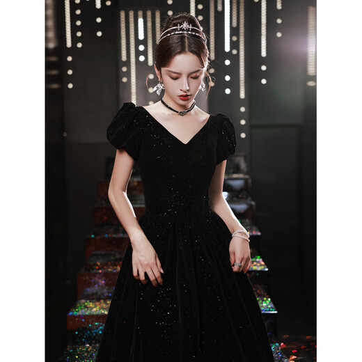 Timochi Music Student Art Exam Dress Female Vocal Performance Costume Black Dinner Party Temperament High-end Light Luxury Niche French Adult Black 6 Zip S